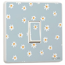 Pack of 2 Daisy patterned blue background, Design for Single Light Switch Cover 