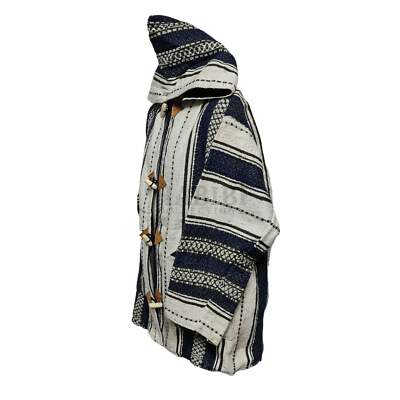 Veste Marocaine Baja En Laine/cachemire - Bleu/vert Rayé - Avec Capuche - Neuf Avec étiquettes