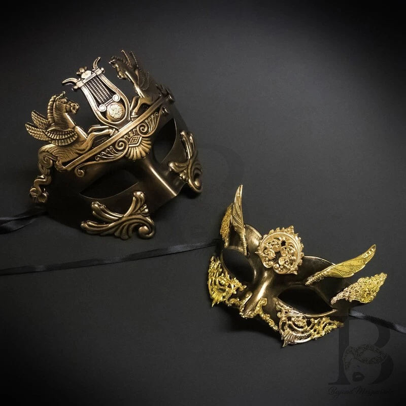 Couples Gold Hercules and Gold Angel Costume Party Masquerade Masks Set - Image 2 of 4