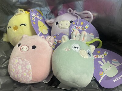 SQUISHMALLOWS 2023 3.5  Easter Clip-Ons Full Set of 4 Peter, Delzi, Miley, Aimee