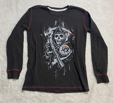 Sons Of Anarchy Thermal Waffle Knit Long Sleeve Grim Reaper Y2K Style Black XL