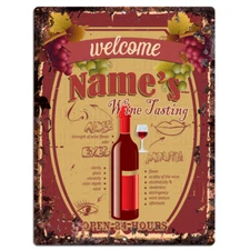 PMWT4222 NAME'S Custom Personalized Rustic Tin Chic Sign Wine Bar Decor Gift 