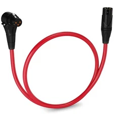 LyxPro 1.5 Feet Microphone XLR Angled Female Cable, 3 Pin Mic Cable - Red