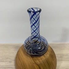 Vintage Milon Townsend Signed Art Glass Blue Swirl Perfume Bottle  No Stopper