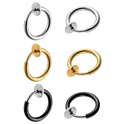 Jewelrywe Stainless Steel Clip On Non-Piercing Fake Hoop Earrings for Women Men