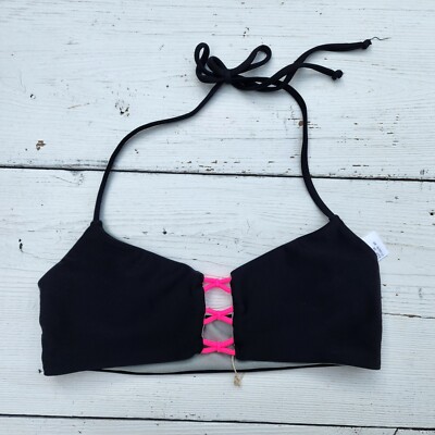 Basta Surf Women's Black Grey Reversible Halter Top Swimsuit Top