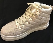 J/SLIDES NYC NICO QUILTED LIGHT GOLD METALLIC SUEDE PLATFORM HIGHTOP SNEAKER 8