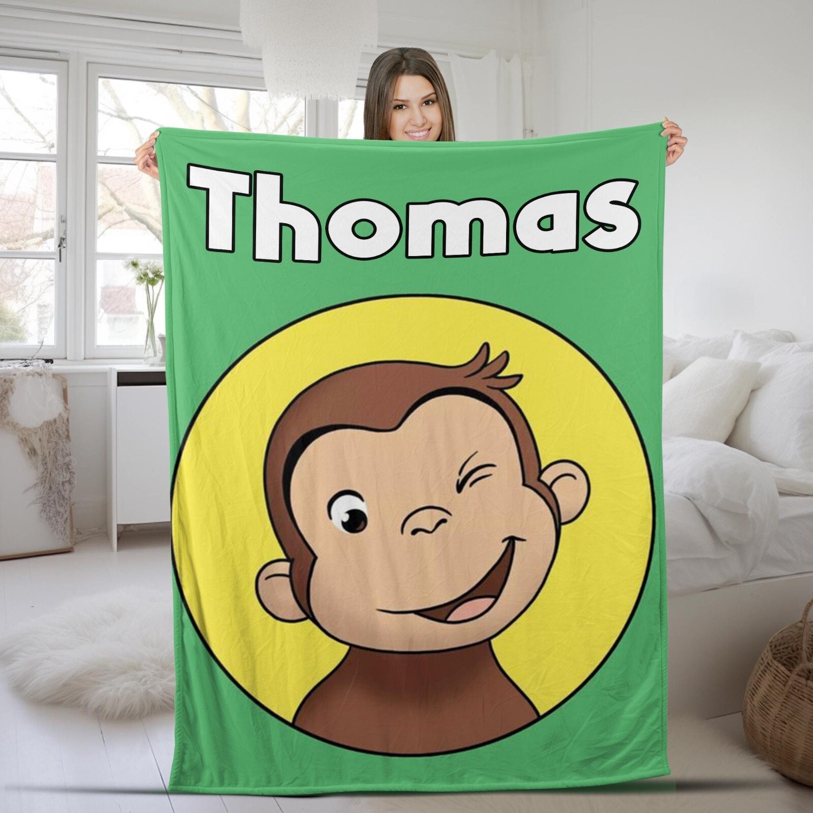 Custom Curious George Fleece Blanket - Soft Personalized Kids Throw