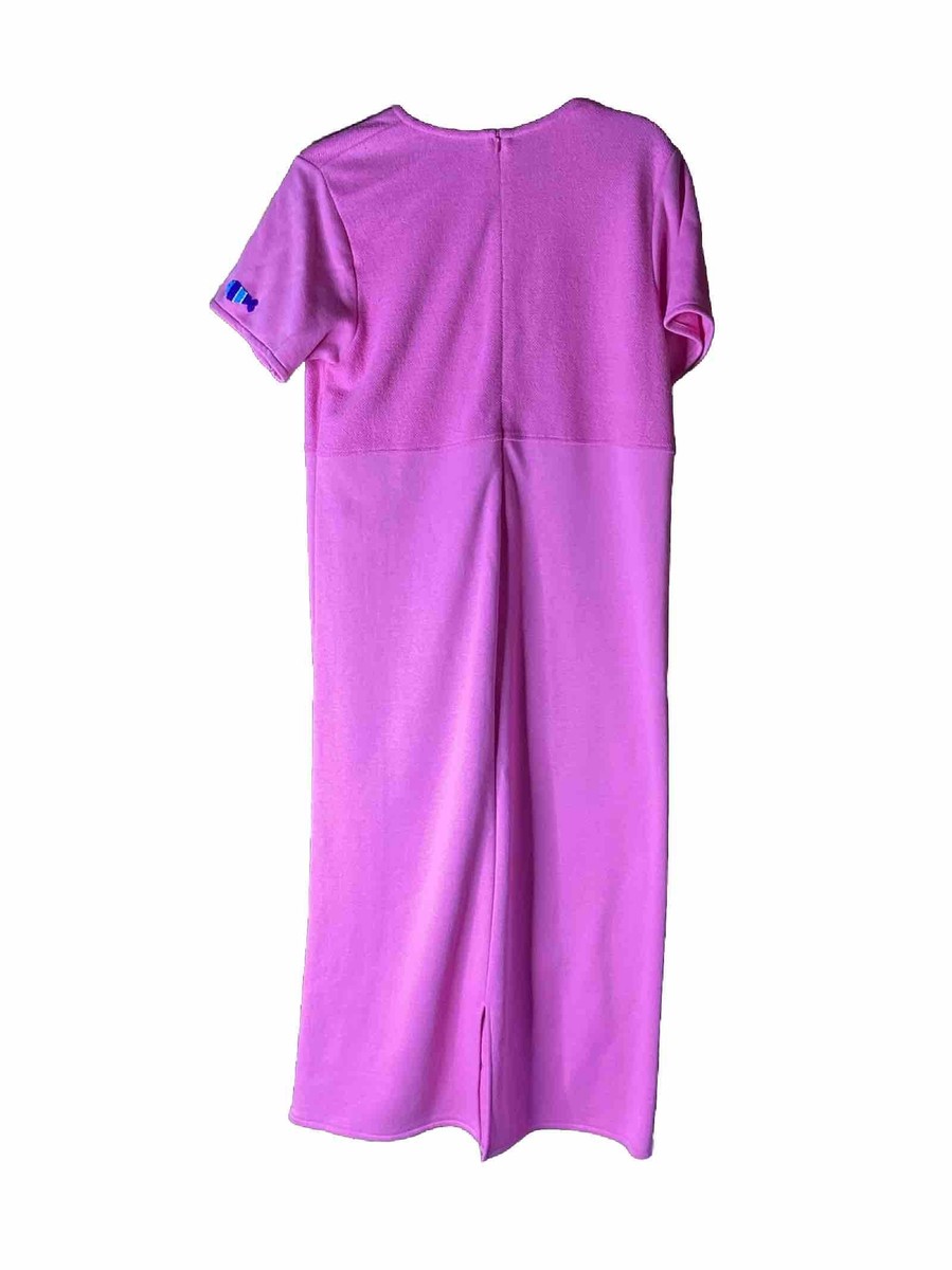 Vintage Pink Terry Cotton Maxi Dress Coverup With Beaded Fish Large | eBay