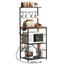 Kitchen Bakers Rack with Power Outlet, 4 Tiers Microwave Oven Stand with Stor...