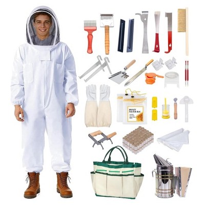 31Pcs Beekeeping Supplies Tools Kit with Bee Suit, Bee Keeping Supplies All Incl