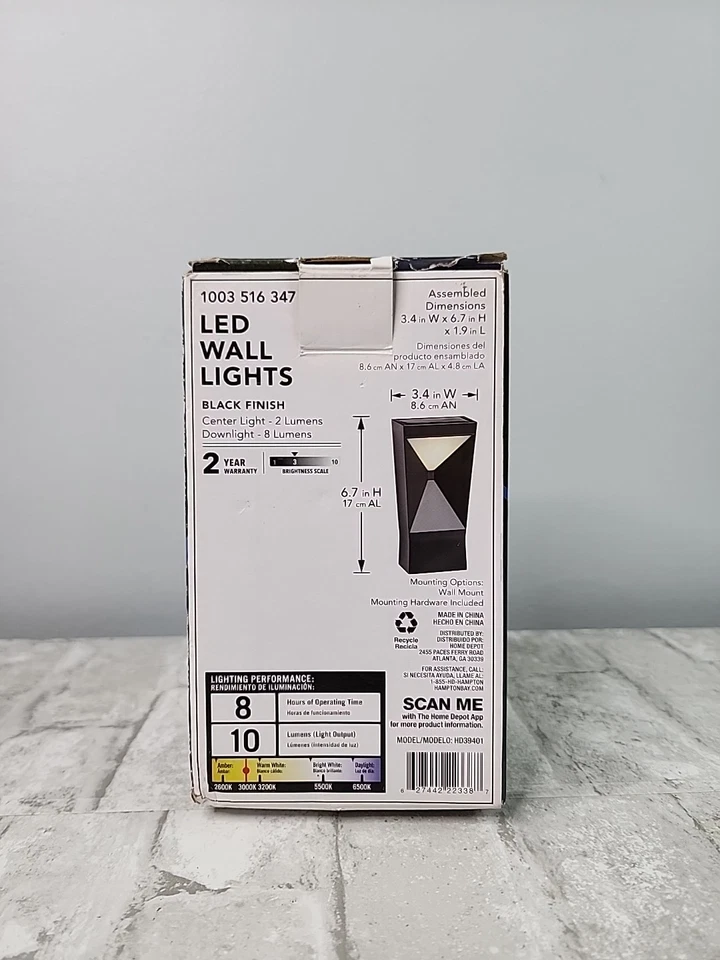 Hampton Bay Negro Integrado LED Exterior Solar Linterna de Pared Aplique Luz Paquete de 2 Foto 4 de 4