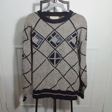 VTG Limited Editions Mens Knit Sweater Argyle Geometric Pattern 80s Mens Size L