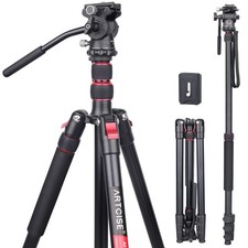 76'' Compact Aluminum Tripod Camera Tripod Travel Tripod W/ Fluid Video Head