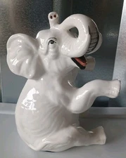 Vintage 1980s Fitz and Floyd White Porcelain Elephant Bookend Retro Decor 7"