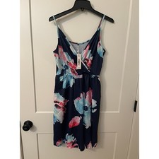 STYLEWORD Women's V Neck Floral Spaghetti Strap Summer Casual Swing Dress Sz M