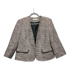 Kasper Tweed Open Front Blazer Size 14P Business Casual 3/4 Sleeve Timeless 