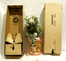 Vtg MCM 1960s Rare Lady Head Vase Lg. 8” Lefton Japan orig plastic flowers w/B0X