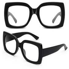 GQUEEN Oversized Fake Glasses Women Men Retro Thick Big Square Large, Black