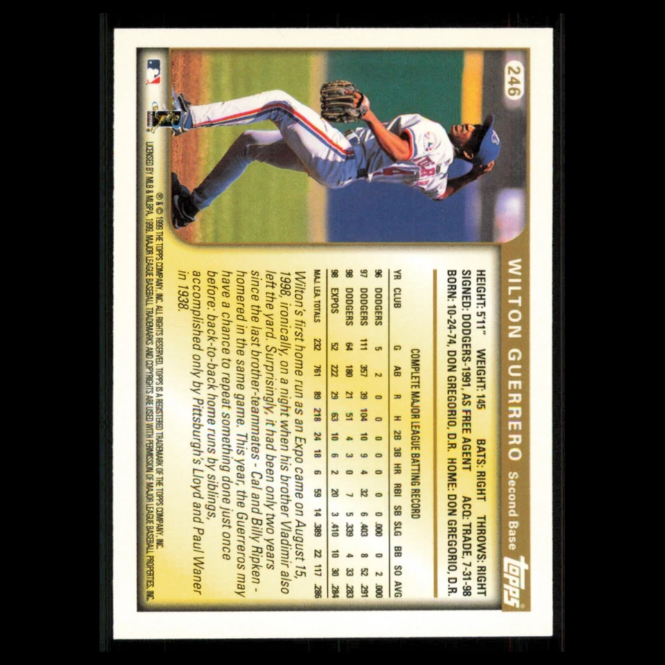 Wilton Guerrero #246 1999 Topps Montreal Expos Baseball Card MLB NM - Image 2 of 3