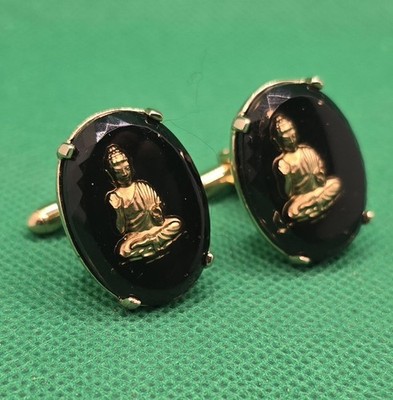 Pair of Vintage Swank Buddha Cufflinks Bavarian Crystal International Collection