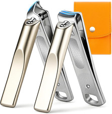 2 Pack Ultra Sharp Stainless Steel Fingernail  Toenail Clippers Set with Case