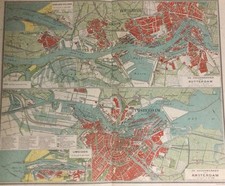 1925 Dutch Map Amsterdam Rotterdam Harbor Streets Netherlands 18”x15” JB Wolters