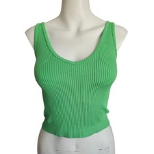 Intimately Free People V-Neck Cropped Ribbed Green Tank Top Sz M/L Stretchy Soft
