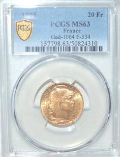 20 Francs or Marianne & Coq 1905 PCGS MS 63 SPL