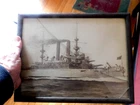 Vintage battleship photo in original frame with broken glass,looks like ww2