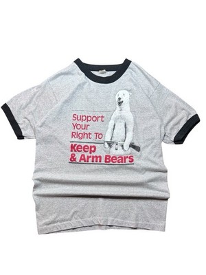 Vintage Single Stitch 1984 Keep & Arm Bears T-shirt Size Large Screen Stars Guns
