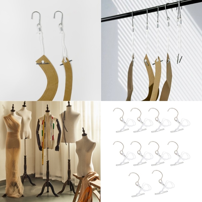Cloth Rack Rope 12Pcs Metal Hook Hanger with Rope Nylon Cord Hook For Display Clothing ...