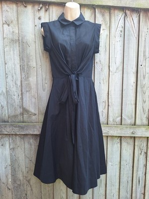 Hobbs London Gables Cotton Blend Black Fit & Flare Dress UK 12 EU 40 USA 8