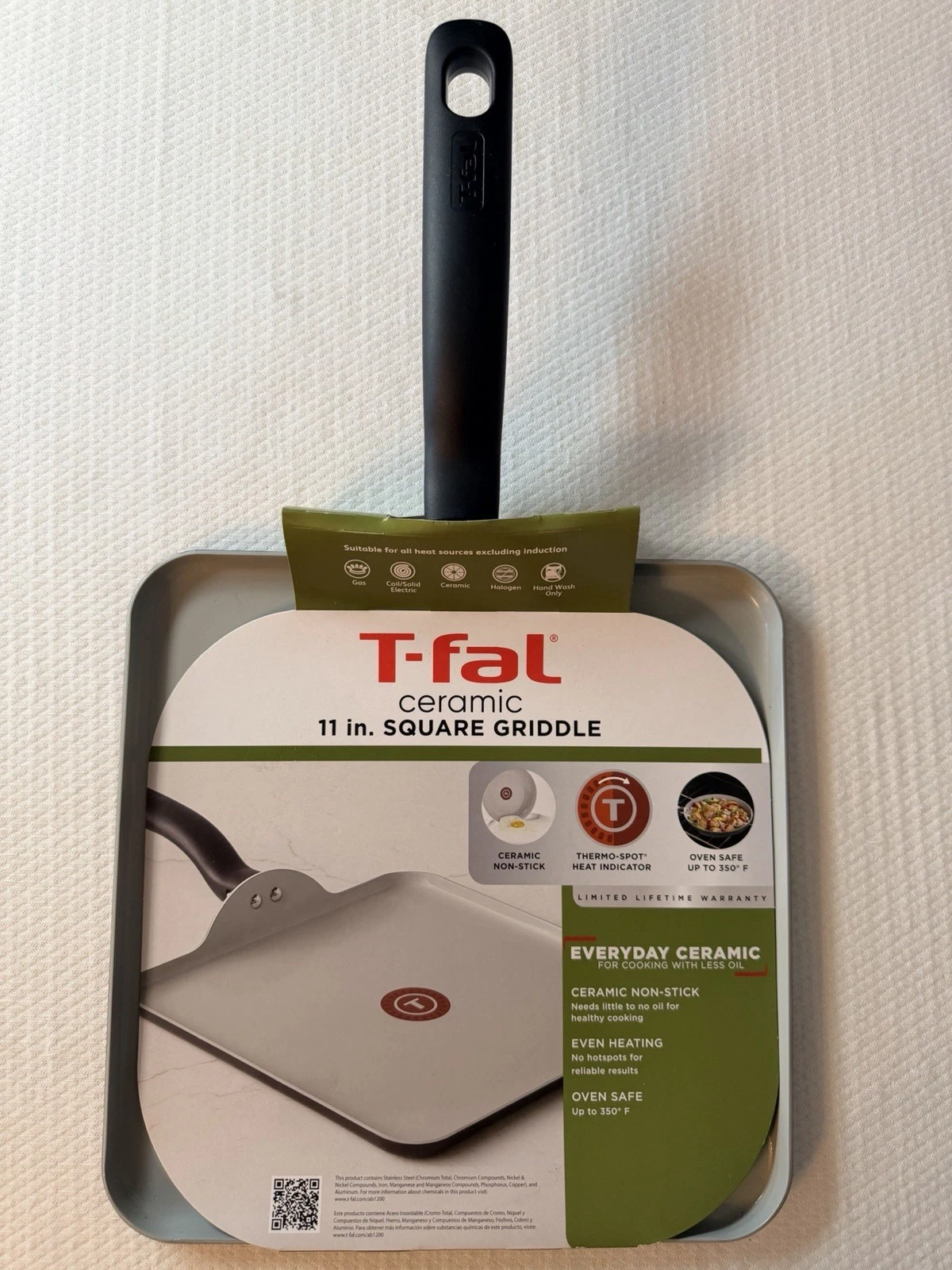 T-Fal Ceramic Non-stick 11 Inch Square Griddle Thermo Spot Indicator New