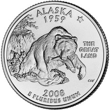 2008 USA 1/4$ ONE QUARTER DOLLAR ALASKA STATE P MINT BUNC MÜNZE AUS ROLLE.