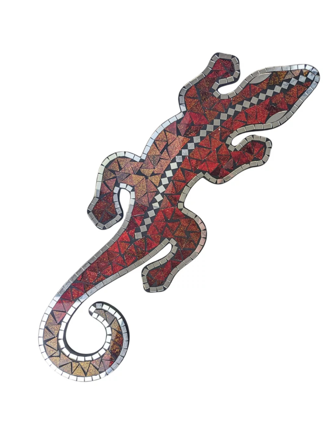 Gecko mural 60cm mosaique de verre rouge grand lézard décoration murale
