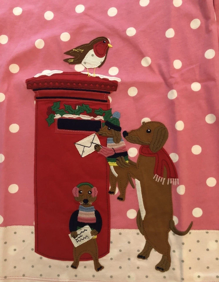 Vestido Mini Boden Holiday Invierno Apliques Perro Usado en Excelente Condición. Lunares rojos.  Niñas 7/8. Foto 2 de 4