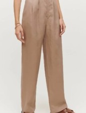 Reformation Pants Trousers High Waist Wide Leg Pleated Khaki Tan Sz 8