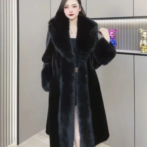 Winter Warm Faux Mink Fur Coat Womens New Fur Fox Fur Collar Jacket Long Coats