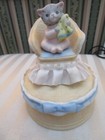 Vintage 1985 Schmid Kitty Cucumber Baby Rocking Chair Music Box