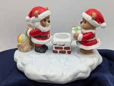 Christmas Santa & Mrs Bears Chimney Candle Holder Korea Amscan Inc Vintage 