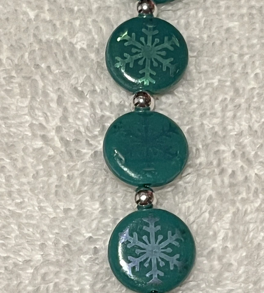 Pulsera Turquesa AB Copo de Nieve Vidrio Checo Cuentas 8.5 pulgadas NUEVA Hecha a Mano Foto 3 de 3