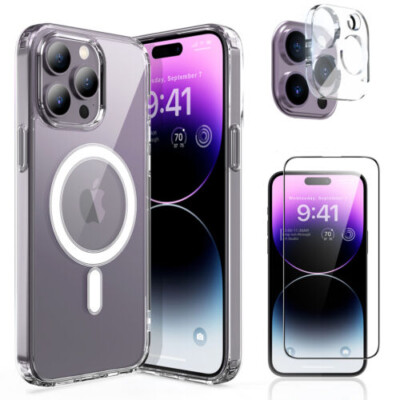For iPhone 13 14 Pro Max Magnetic Clear Case Cover, HD Screen Protector