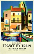 French Riviera 1960 France By Train Vintage Poster Print Retro Style Re-Art