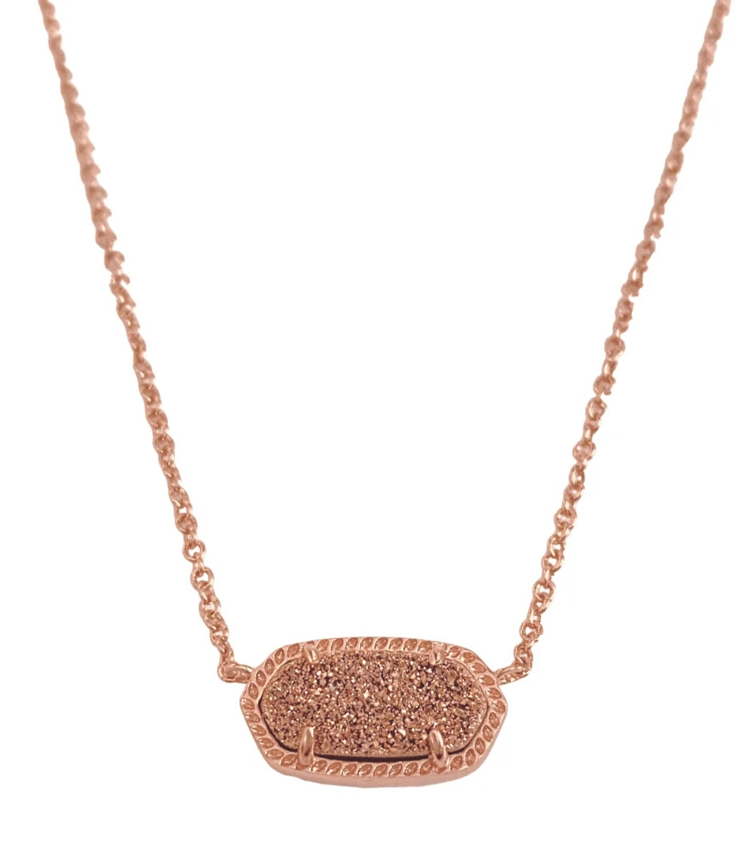 Auth NEW Kendra Scott Elisa ROSE GOLD Drusy Quartz Necklace w tag
