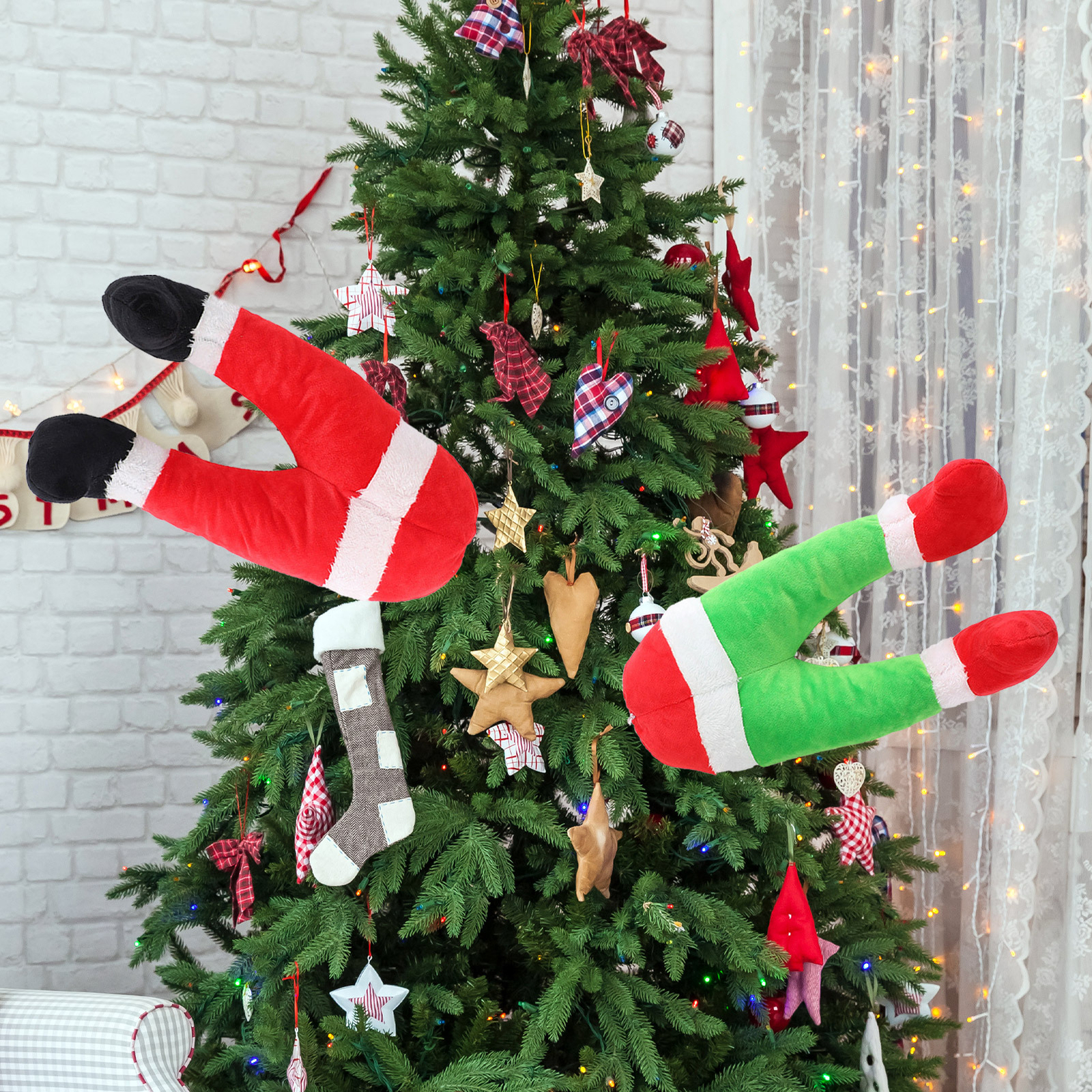 Santa Claus Legs Leg Stuck In Tree Decorations Santa Claus Stuffed delightful