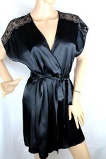 Linea Donatella Lace Trimmed Wrap and Babydoll Chemise Set Black Large NWT