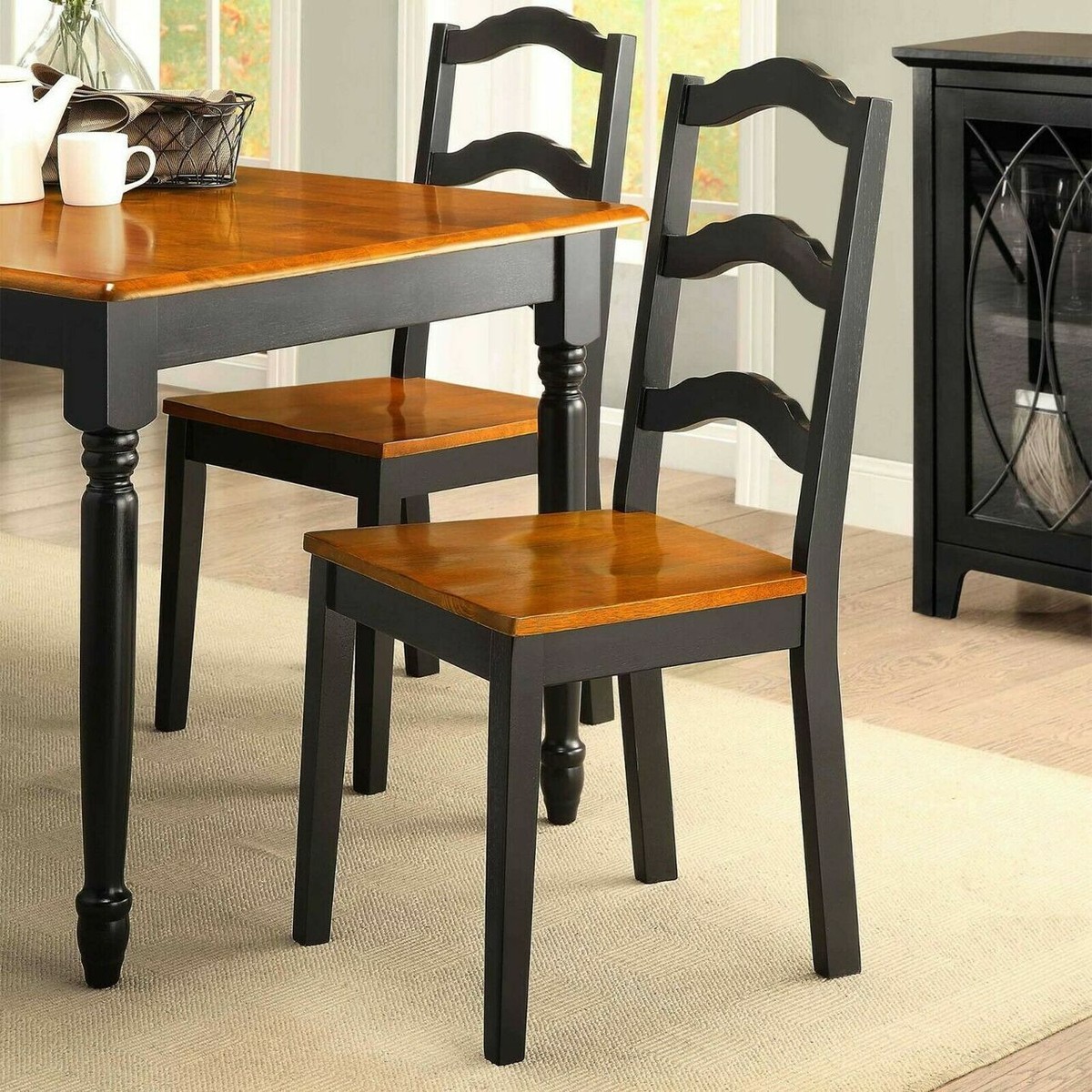Piece Kitchen Dining Set Farmhouse Wood Table Chairs Black