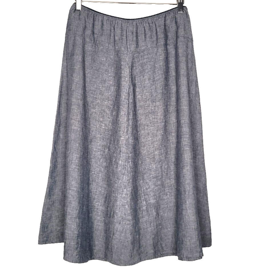 Hobbs 100% Linen Skirt 12 Navy Midi Elasticated Waist A-line