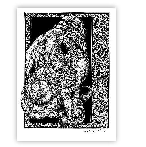 ART - Fantasy dragon drawing Artist Print by Di